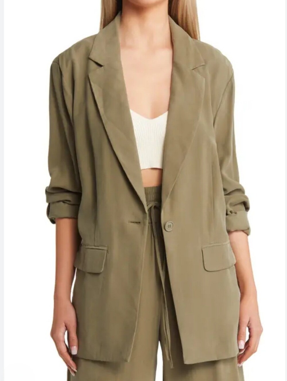 Open Edit Unstructured Blazer Jacket Olive Green Dusk Rayon Oversized Modern MD